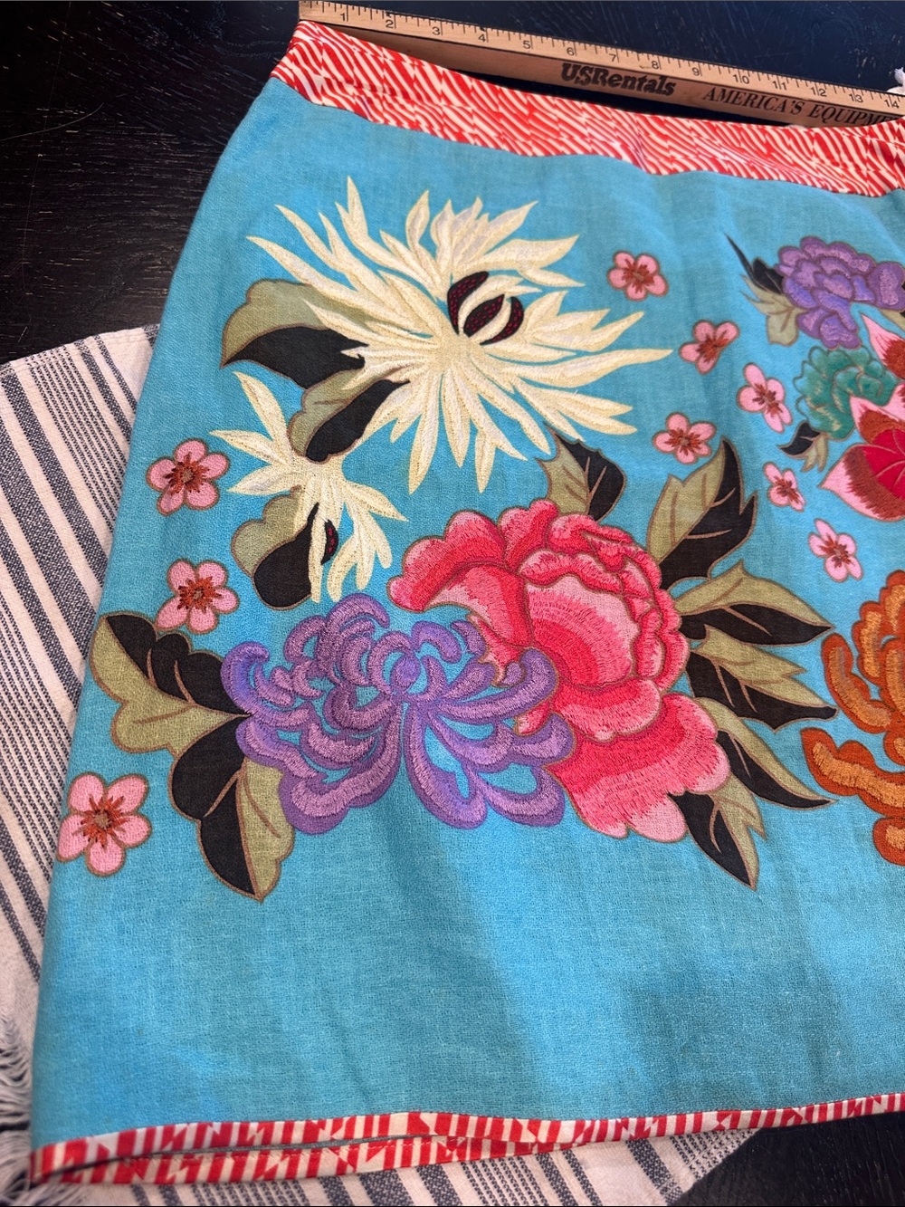 Etcetera Skirt Size 8 Linen Blend Floral Embroidered A line Colorful - Picture 3 of 10